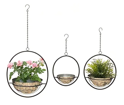 DanDiBo Blumenampel Innen Metall 3er Set - Dekorative Blumenampel im Vintage Look, ideal für Innen- und Außenbereich. Inklusive stabiler Töpfe in Edelstahloptik, perfekt für Pflanzenliebhaber.