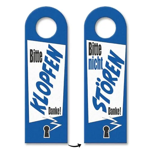 Bitte nicht stören oder klopfen Türhänger 3er Set mit Schlüsselloch Motiv in blau als praktisches Türschild für Menschen die nicht gestört werden wollen wenn sie am arbeiten sind