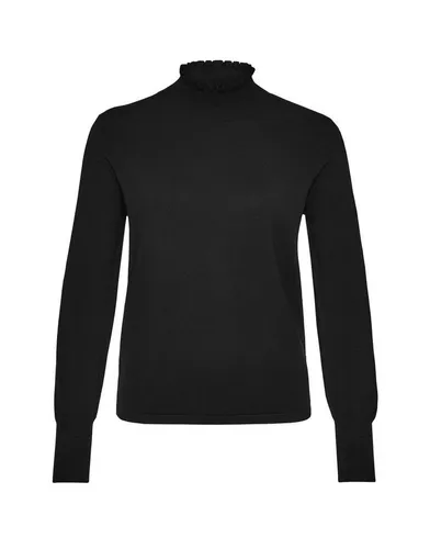 OPUS Damen Pullover POLLUNA Slim – Feinstrickpullover in Schwarz, Größe 44 - Der OPUS Feinstrickpullover vereint Stil und Komfort. Mit schmaler Passform und Rüschenkragen ist er vielseitig kombinierbar. Hochwertiger Viskose-Mix für ein angenehmes Tragegefühl.