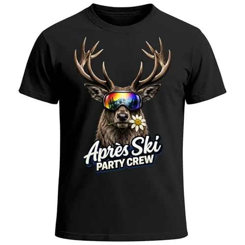 Produktbild MoonWorks® Herren T-Shirt Après-Ski Party Crew Hirsch Aufdruck Grafik Printshirt Statement Männer Winter Schwarz L