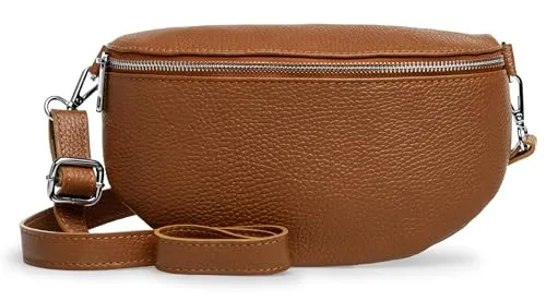 Caspar Mittelgroße Leder Bauchtasche Cross Body Damen Gürteltasche mit verstellbarem Gurt - Classic LINE - Modell No.799 - Made in Italy, Farbe:Cognac, Größe:One Size