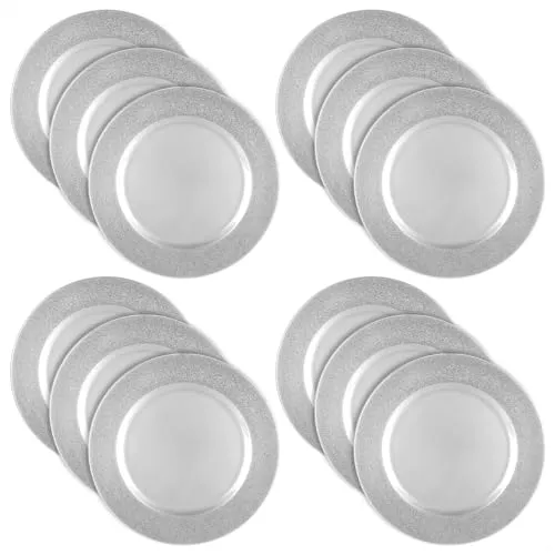 com-four® 12x Platzteller mit schimmerndem Rand - wiederverwendbare Unterteller - Tischdekoration - edle Dekoteller für Hochzeit, Weihnachten - Ø 33 cm Servierplatten