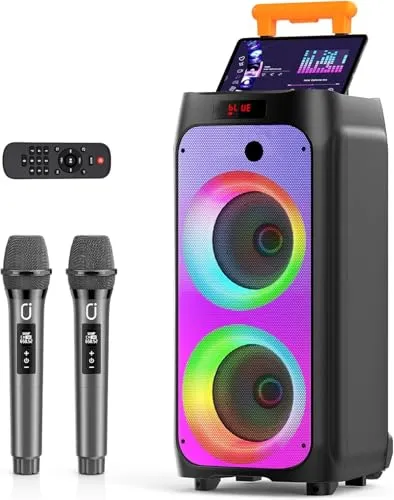 JYX Karaoke Anlage mit 2 drahtlosen Mikrofonen und Bluetooth-Lautsprecher