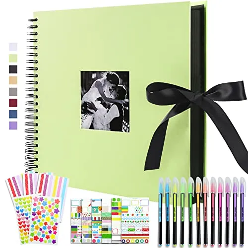 Vienrose Fotoalbum Scrapbook Album 30x30 cm DIY Seidenband Fotobuch Spiralalbum 80 Schwarze Seiten für 400 10x15 Fotos für Baby Memory Book Valentinstag Geburtstag Jahrestag Geschenk Grün