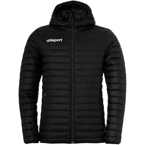 Uhlsport Essential Steppweste Herren - Schwarz / Weiß - Sportjacken für Herren, leichte und funktionale Weste mit Kapuze, aus recyceltem Polyester für Nachhaltigkeit, ideal für Sport und Alltag.