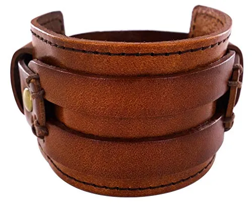 axy LEDERARMBAND BREIT Serie LAB1-1! ECHT Leder Armband Vintage Leather Bracelet! Surferarmband Herren (Orangebraun)