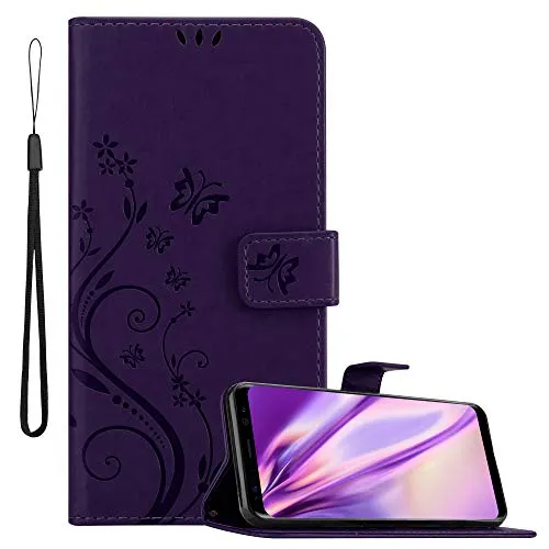 Cadorabo Hülle kompatibel mit Samsung Galaxy S8 Plus Blumen Design aus Kunst Leder Flip Klappbare Stoßfeste Magnetische [Standfunktion] [Kartenfächern] Cover Hülle für Galaxy S8 Plus Tasche in Lila