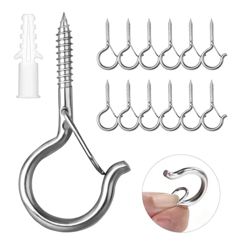 Ruikdly Schraubhaken Edelstahl 12 Stücke Haken zum Schrauben Hakenschrauben mit Sicherheitsschnalle für Hängematten, Markisen, Hängesessel, Schaukelstühle, Festkabel, Blumenampel