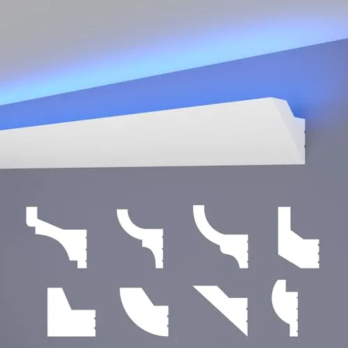 HEXIMO LED Stuckleisten klassisch, XPS Styropor indirekte Beleuchtung Wand- & Deckenleisten Lichtvoutenprofil (Muster HLED 24)