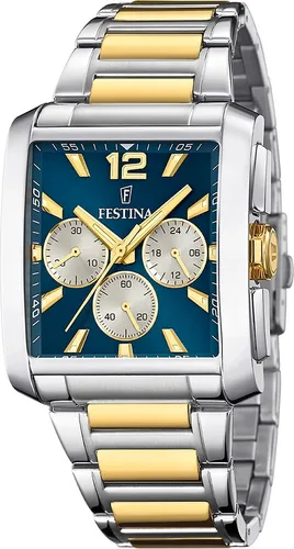 Festina F20637/6 Timeless Chronograph Herrenuhr 38mm - Elegante wasserdichte Uhr in Silber/Blau - Chronographen Uhr mit 5 ATM Wasserdichtigkeit, elegantem Edelstahlarmband und leuchtenden Zeigern für Herren, ideal für jeden Anlass.