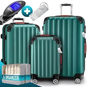 MONZANA® 3tlg. Kofferset Schloss Grün - Koffer - Leichtes Hartschalen-Set mit robustem ABS-Gehäuse und Zahlenschloss für sichere Reisen. Ideal ausgestattet mit Rollen, Teleskopgriffen und Wäsche-Organizern.
