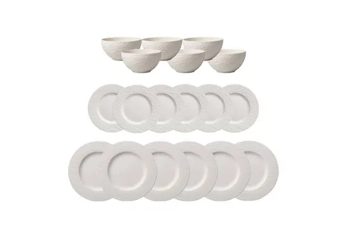 Villeroy & Boch Manufacture Rock Tafelservice 18-teilig - 18-teiliges Tafelservice in weißer Schiefer-Optik aus hochwertigem Premium Porcelain, mikrowellen- und spülmaschinenfest – perfektes Geschirr für jeden Anlass.