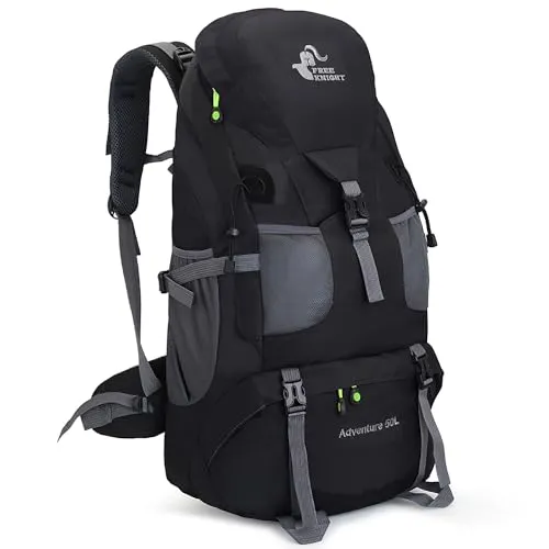 Bseash 50L Leichter wasserfester Wanderrucksack, Outdoor Sport Tagesrucksack Multifunktions Reisetasche für Klettern Camping Reisen (Schwarz – Ohne Schuhfach)