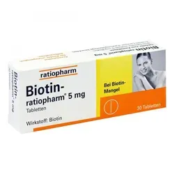 Biotin Ratiopharm 5 mg Tabletten - Arzneimittel zur Vorbeugung und Behandlung von Biotin-Mangelzuständen, fördert gesunde Haut, Haare und Nägel durch Unterstützung der Keratinbildung.