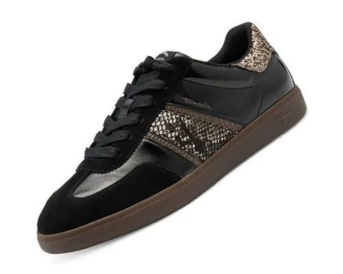 TAMARIS Damen Sneaker Gr. 41, Schwarz mit Glitzer - Sportliche Freizeitschuhe von Tamaris aus Leder und Textil mit glitzernder Reptilienprägung und gepolstertem Schaftrand für optimalen Tragekomfort.