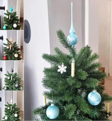 JACK Eislack Glas Christbaumkugeln Set 15x Kugel 6cm + 1x Spitze 25cm Box, Farbe:Himmelblau