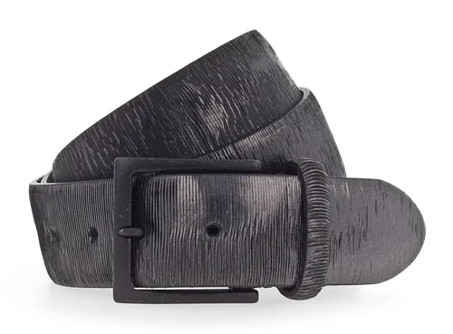 b.belt 40 mm Full - Grain Leather Belt W85 Gürtel - Damen Gürtel aus 100% hochwertigem Vollleder in glänzendem Schwarz mit silbergrauem Metallic-Element, ideal für stilvolle Outfits.