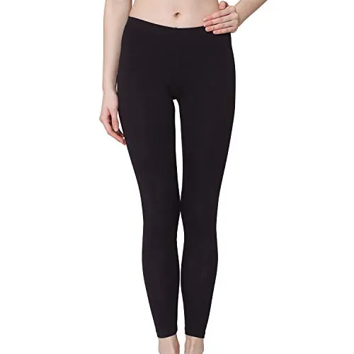 Celodoro Damen Leggings, stretchige Jersey Hose aus Baumwolle - Schwarz S