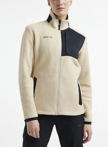 Craft ADV Explore Pile Fleece Jacket für Damen - ecru-black (211999) M - Damen Midlayer für Training und Laufsport, aus recyceltem Polyester für optimale Isolierung und Umweltfreundlichkeit, mit praktischen Reißverschlusstaschen und windabweisenden Bündchen.