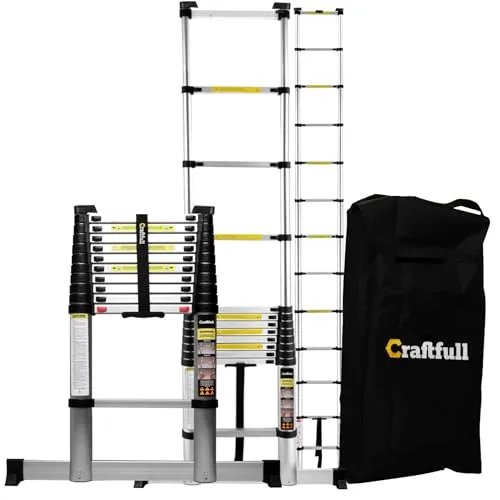 Teleskopleiter Alu Multifunktionsleiter 150 kg - Vielzweckleiter aus eloxiertem Aluminium, bis 5.37 m Reichhöhe, tragbar und wetterfest. Inklusive hochwertiger Tragetasche und 3 Jahre Herstellergarantie - ideal für Zuhause und Profis!