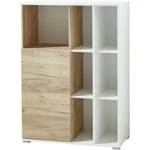 Aktenschrank 4195 Lioni in Weiß Navarra-Eiche - Moderner Büroschrank mit 1 Tür, ideal für Ordnung im Büro. Kompakte Maße von 85x40 cm, perfekt für kleine Räume.