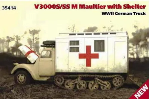 ICM 35414 - 1:35 V3000S/SS mit Maultier und Shelter, WWII Deutscher Lkw - Bausatz für ein detailliertes Modell eines WWII deutschen Trucks, ideal für Modellbau-Enthusiasten und Geschichtsinteressierte.
