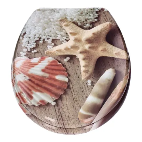 TP WC-Sitz mit Absenk-Automatik und Motiv, Soft-Close-Funktion, Toiletten-Deckel mit Holz-Kern, ovale O-Form, EU-Größe, bis 120 kg, rostfreie Scharniere, einfache Montage, universal passend (Muscheln)