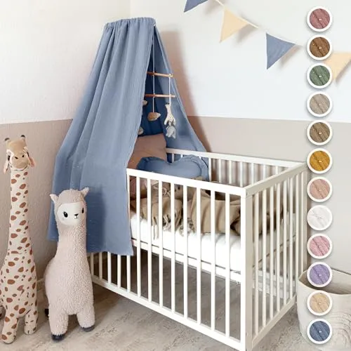 lilimaus Betthimmel Babybett mit Goldapplikationen - 100% Musselin Baumwolle - Baby Betthimmel aus 100% Musselin Baumwolle, atmungsaktiv und weich für eine beruhigende Schlafumgebung. Flexibel anbringbar und in 12 Farben erhältlich, ideal für jedes Babyzimmer.