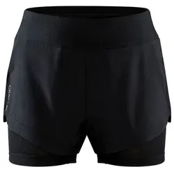 Craft ADV Essence 2-IN-1 Shorts für Damen - Schwarz (999000) XL - Laufshorts & 3/4 Hosen für Damen mit innovativem 2-in-1-Design für optimalen Halt und Bewegungsfreiheit. Ideal für intensive Workouts und Outdoor-Aktivitäten.