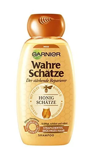 Garnier Wahre Schätze Honig Shampoo 250ml - Shampoo für alle Haartypen, nährt und repariert geschädigtes Haar mit Honig-Extrakt für geschmeidige Strähnen.
