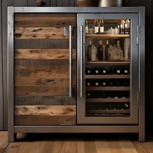 Weinkommode mit Beleuchtung – Modernes Flaschenregal für Ihr Zuhause - Elegante Weinkommode mit zwei Türen und integrierter Beleuchtung. Ideal für Esszimmer oder Wohnzimmer, aus hochwertigem Massivholz und Edelstahl gefertigt. Maße: 100 x 60 x 100 cm, freistehend, stilvolles Design für Weinliebhaber.