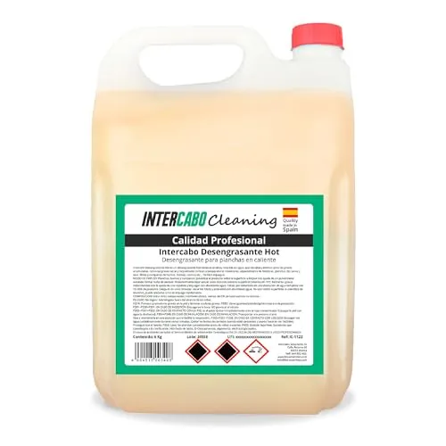 Intercabo – Fettlöser speziell für heiße Oberflächen – Reinigungsmittel zur Entfernung von Fett und Öl – für Grill, Fritteuse, Dunstabzug – 5 Liter Kanister – fettlösender Reiniger für Küche