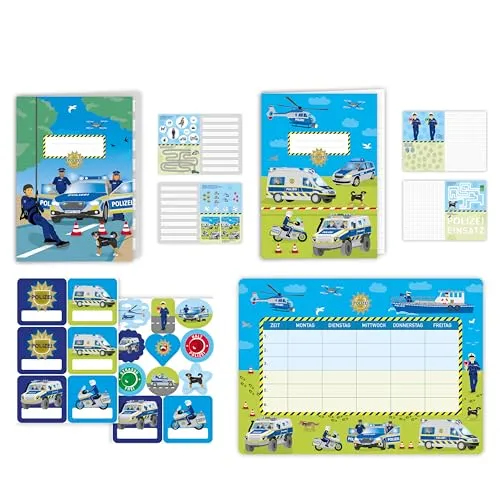 8-tlg. Schul-Set * POLIZEI * für Schule und Schulanfang, als Mitgebsel oder Geschenk in die Schultüte | Polizeiauto Polizist Kindergeburtstag Einschulung