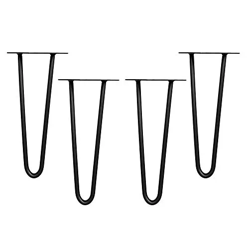 Melko 4 Stück Hairpin Legs Haarnadel Tischbeine aus 12mm Stahl Tischfuß inkl. Bodenschoner | Höhe von 10cm-86cm | Schwarz oder Stahl | 2 oder 3 Streben (20 cm, 2 Streben, Schwarz)