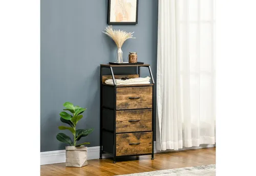 HOMCOM Kommode aus Stoff mit 3 Schubladen - Kommode & Sideboard mit robustem Stahlgestell, ideal für Schlafzimmer oder Wohnzimmer. Bietet viel Stauraum und stilvolle Ablageflächen im modernen Industriestil.