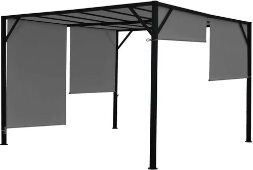 Mendler Pergola Baia 4x3m, Garten Pavillon mit Schiebedach - Pavillon mit stabilem 6cm-Stahl-Gestell und stufenlos regulierbarem Schiebedach für optimalen Sonnenschutz und wetterfesten Genuss im Freien.