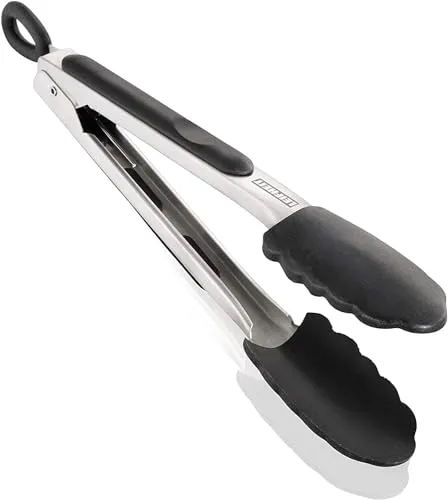 Leifheit Küchen- und Grillzange 23 cm - Servierzange mit hitzebeständigen Enden und praktischem Klick-Verschluss für einfache Handhabung – ideal zum Kochen und Grillen ohne Kratzer auf Teflon-Pfannen.