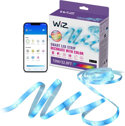 WiZ RGB LED Strip 10m Type-C - LED-Lampe mit 10m Länge, wetterfest und flexibel für Innen- und Außenbereiche. Über 16 Millionen Farben und einfache Steuerung per App oder Sprachbefehl.
