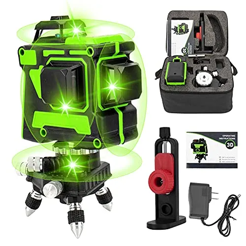 Iriisy Kreuzlinienlaser 360,Kreuzlaser Baulaser Linienlaser, Selbstnivellierender 360 Laser Level 12 Linien 3x360° Horizontale und vertikale Kreuzlinienlasergeneratoren mit 2 Batterien