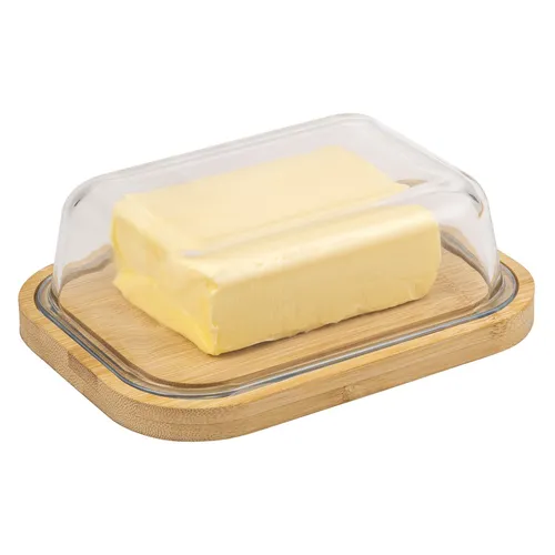eluno Butterdose mit Glasdeckel, Bambusbrett für 250g Butter, Butterglocke