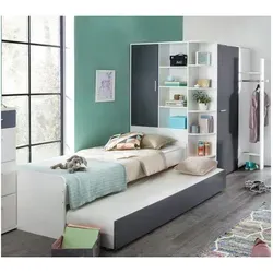 Jugendzimmer-Set Joker in Weiß und Anthrazit – 4-tlg. Komplett Set - Stylisches Jugendzimmer-Set Joker in Weiß und Anthrazit, Made in Germany. Individuell kombinierbar für optimale Raumnutzung. Praktische Features wie höhenverstellbarer Schreibtisch und begehbarer Kleiderschrank bieten Funktionalität und Komfort.