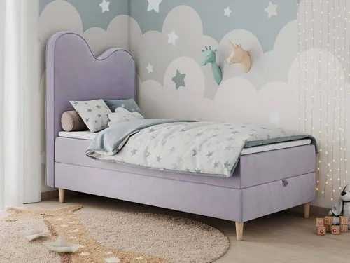 FLOW Boxspringbett 90x180cm - Violett, Kinder- und Jugendbett mit Matratze - Stylisches Einzelbett für Kinder und Jugendliche, inklusive 7-Zonen-Taschenfederkernmatratze und praktischem Bettkasten für zusätzlichen Stauraum.