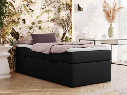 MKS MEBLE Boxspringbett 90x200 ZERO mit Bettkasten und Multipocket-Matratze - Schwarz - Kompakt und stilvoll: Boxspringbett 90x200 cm mit Bettkasten, ideal für kleine Räume. Hochwertige 7-Zonen-Taschenfederkernmatratze für individuellen Liegekomfort, wahlweise mit Topper für extra Bequemlichkeit.