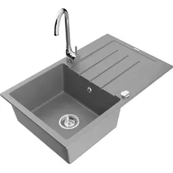 Mexen Bruno Granitspüle mit Abtropffläche und Mischbatterie Telma, Grau