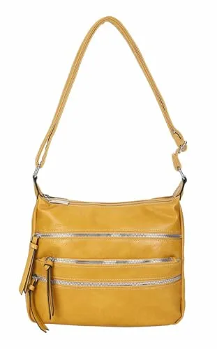 Damen Shopper Umhängetasche Crossover Beuteltasche Kunst-Leder Gelb V1 - Praktische Umhängetasche aus hochwertigem Kunstleder, ideal für den Alltag. Mit einer Größe von ca. 32x29x11 cm bietet sie ausreichend Platz für alle Essentials und ergänzt jedes Outfit stilvoll.