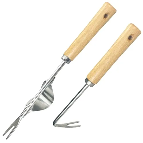 Gentpovth 2 Stück aus Edelstahl Gartenarbeit Hand Unkrautstecher, Arbeitssparender Effizienter Unkrautstecher mit Holzgriff, Wurzelentfernung Artifact, Gartenwerkzeug zum Entfernen von Moos, Unkraut