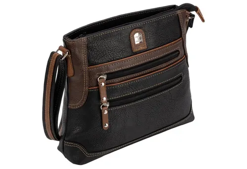 EAAKIE Umhängetasche Damen - Stilvolle Schultertasche in Lederoptik - Umhängetasche aus Kunstleder in Schwarz-Braun, ideal für den Alltag mit geräumigem Hauptfach und praktischem Handyfach.