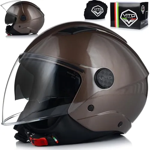 Jethelm Motorradhelm | VITO SARENTA | Jethelm mit Doppelvisier | ECE 22.06 Zertifiziert | Motorradhelm mit Visier (XL (60cm))