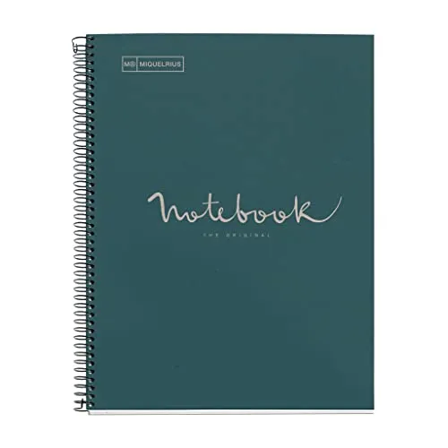 Miquelrius - Recycling Notizbuch A4, 80 Blatt 80 gsm, Raster 5 x 5 mm, Recyclingpapier (Postconsumer recovered), 1 Farbstreifen, 4-Loch Lochung, Recycling Umschlag, Eco Marine