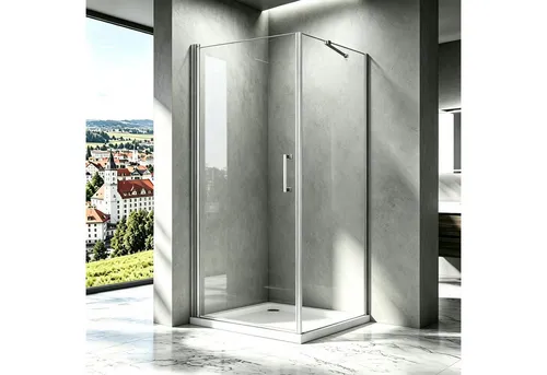 Boromal Eckdusche Duschkabine Eckeinstieg Pendeltür Drehtür mit seitenwand NANO H:195cm, BxT: 80x90 cm, 5mm Sicherheitsglas, Duschtür Schwingtür, mit Alu-Bodenleiste, variabler Verstellber Aluprofil, Magnetdichtleisten